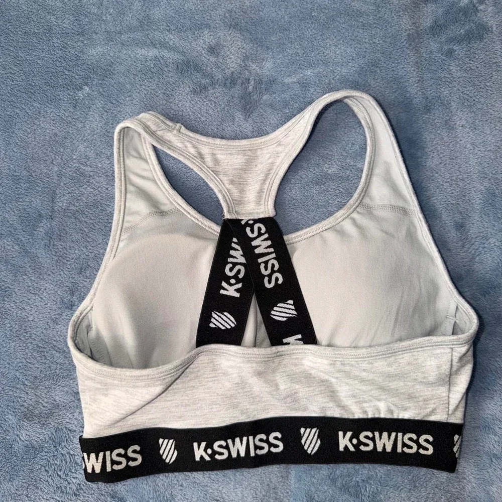 K-Swiss gray & white sports bra women size s